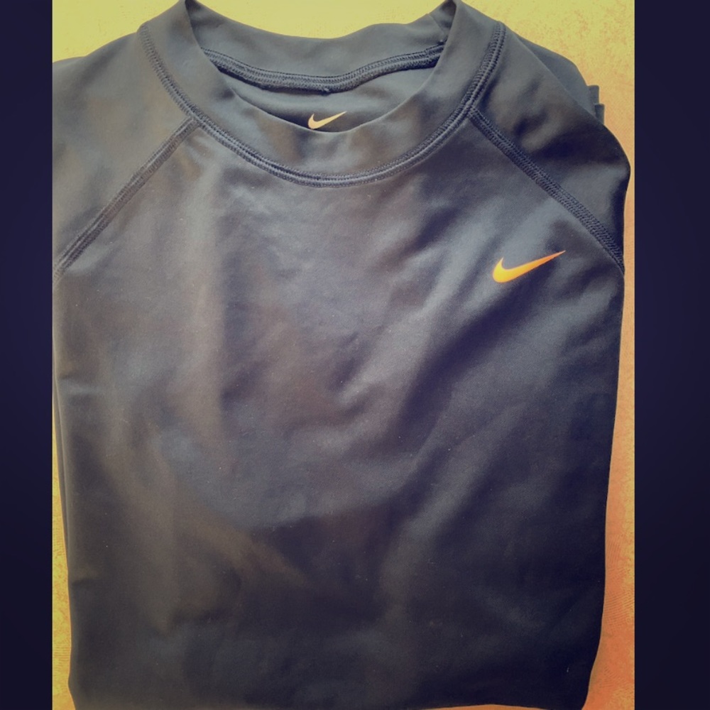 Nike dri fit tee, t-shirt blue with orange swoosh